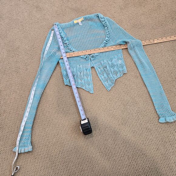 Urban Outfitters Lily Open-Knit Flyaway Crop Cardigan Small Crochet Y2K Babydoll - Picture 11 of 16